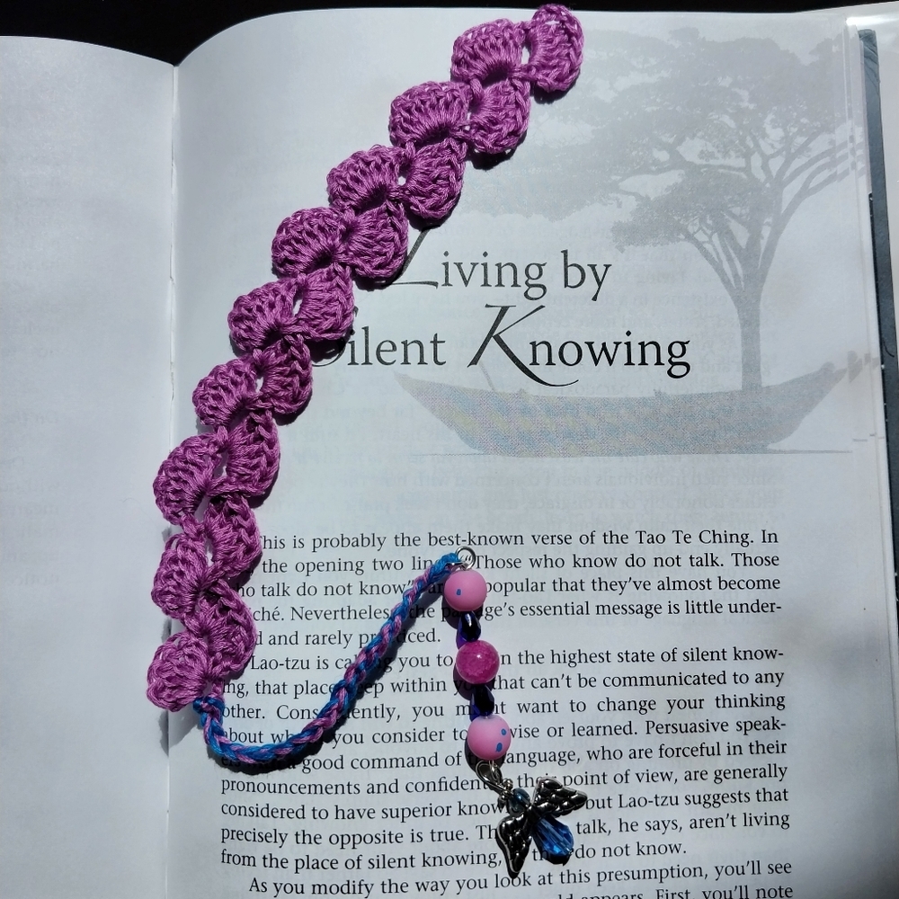 Crochet Bookmark Beaded Angel Charm Purple Blue Journal Bible Book Handmade